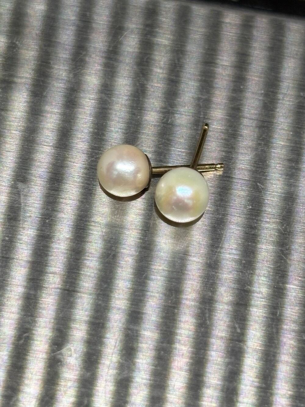 6mm Seawater Cultured Pearl Stud Earrings 14K Gold Post White Round Classic